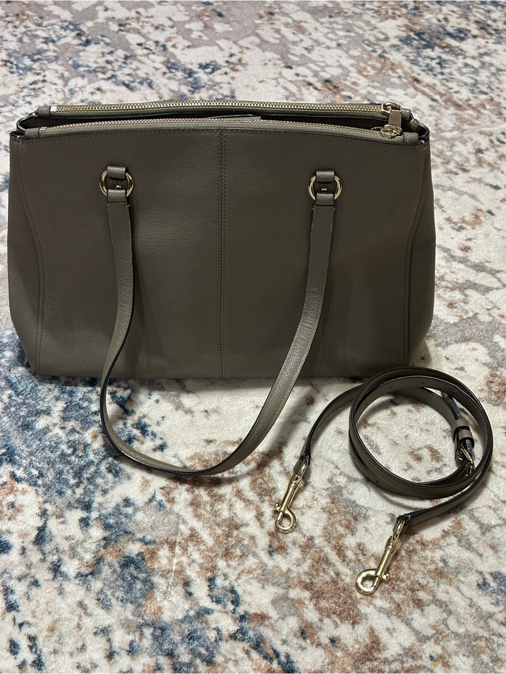 COACH Grayish Taupe colored Pebbled Leather Tote with Detachable Strap - Picture 2 of 7